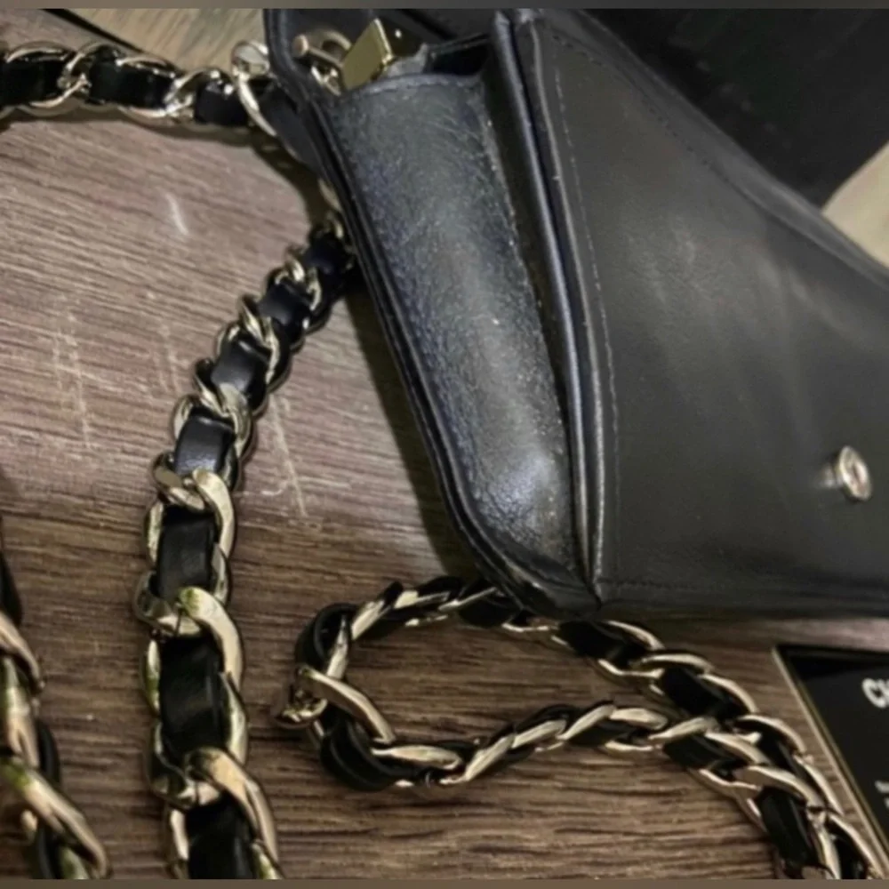 🐼🖤Chanel Sevruga CC Logo Wallet with Crossbody or Shoulder Style Chain Bag